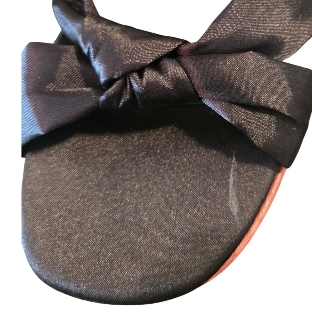 Lulus Black Satin Bow Platform Heels Chunky Block Square Toe Sandals Size 7.5